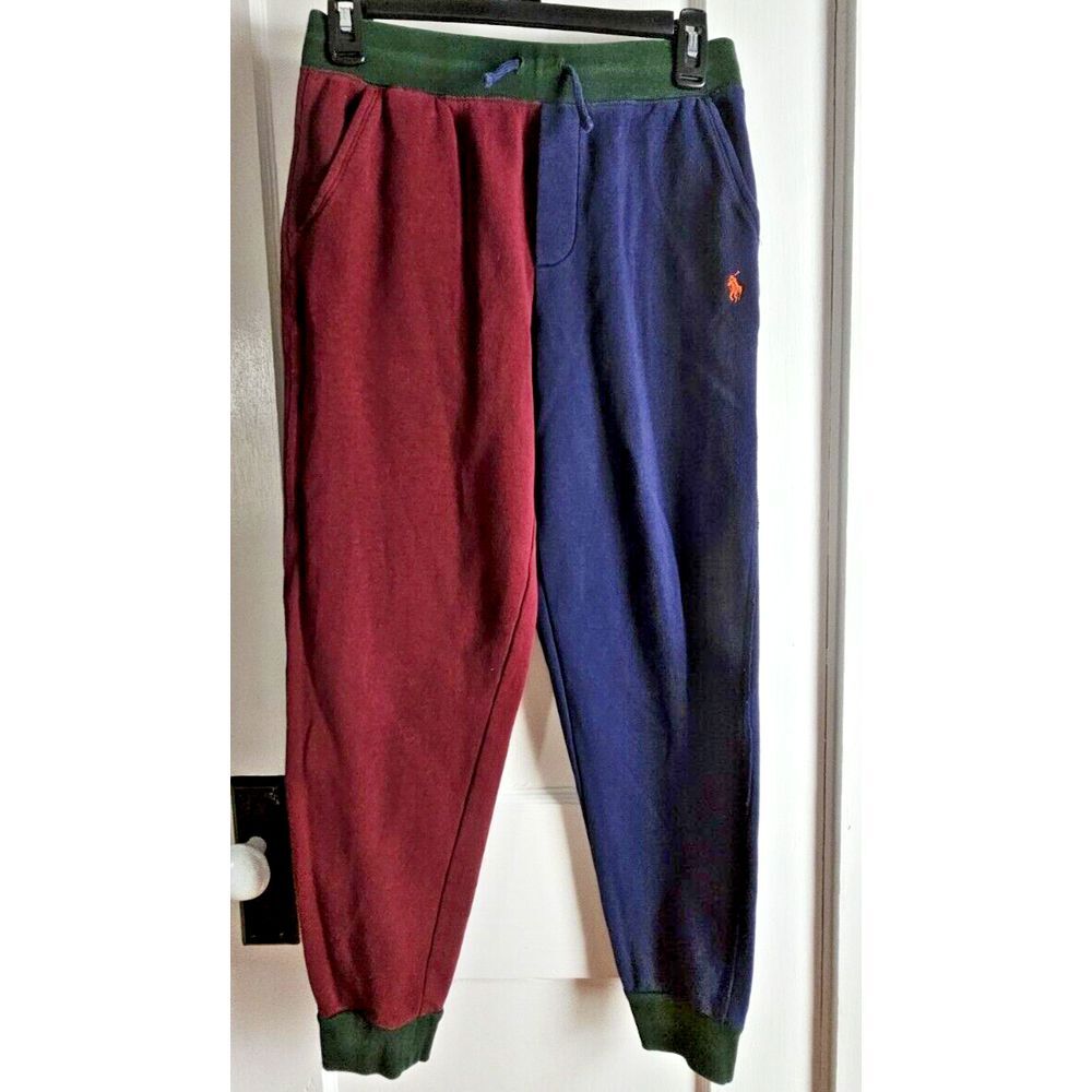 Polo Ralph Lauren colorblock fleece jogger pants kids Sz L cotton‎ double knit